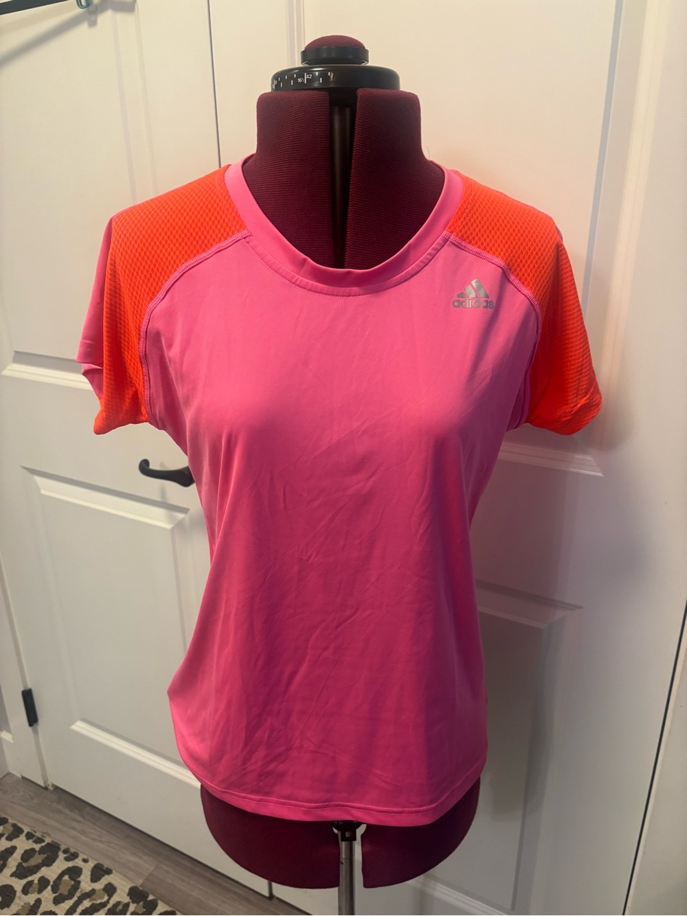 adidas Women’s Pink Tee with Orange Mesh Sleeves